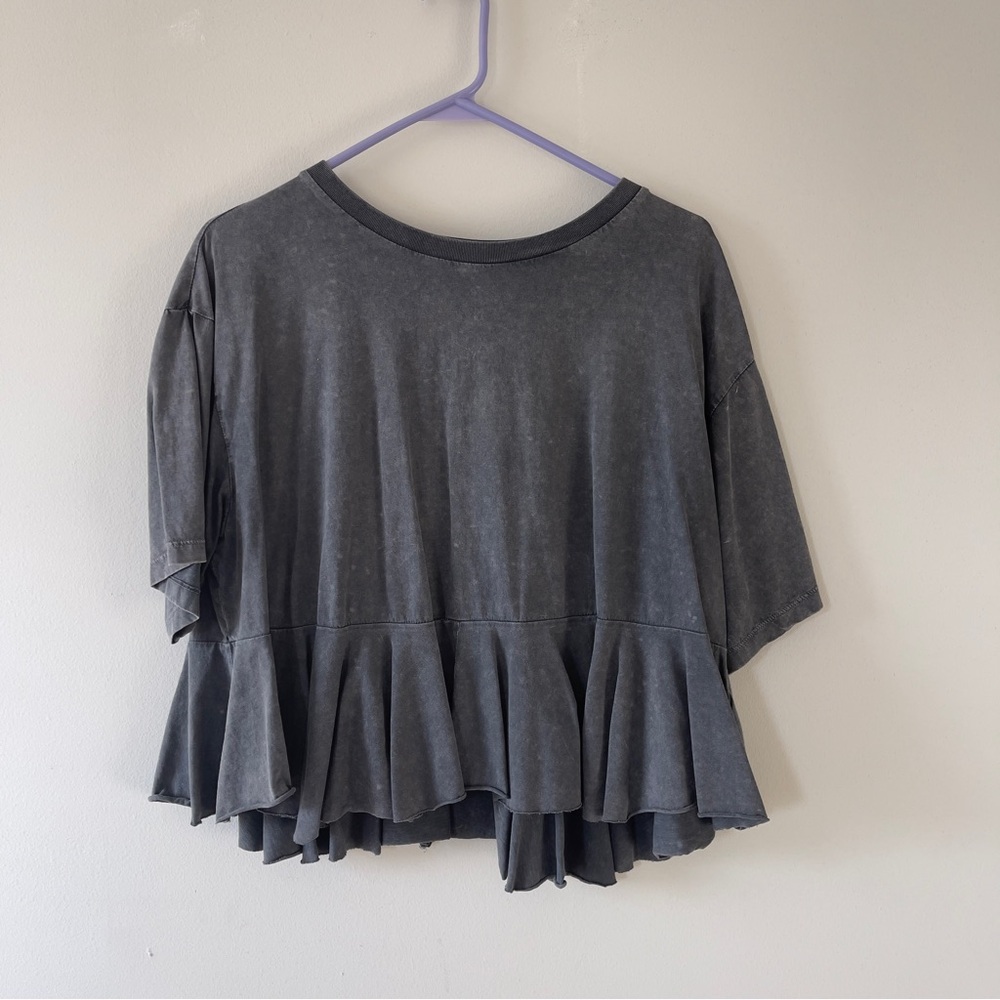 Charcoal Acid Wash Peplum Babydoll Cotton Top